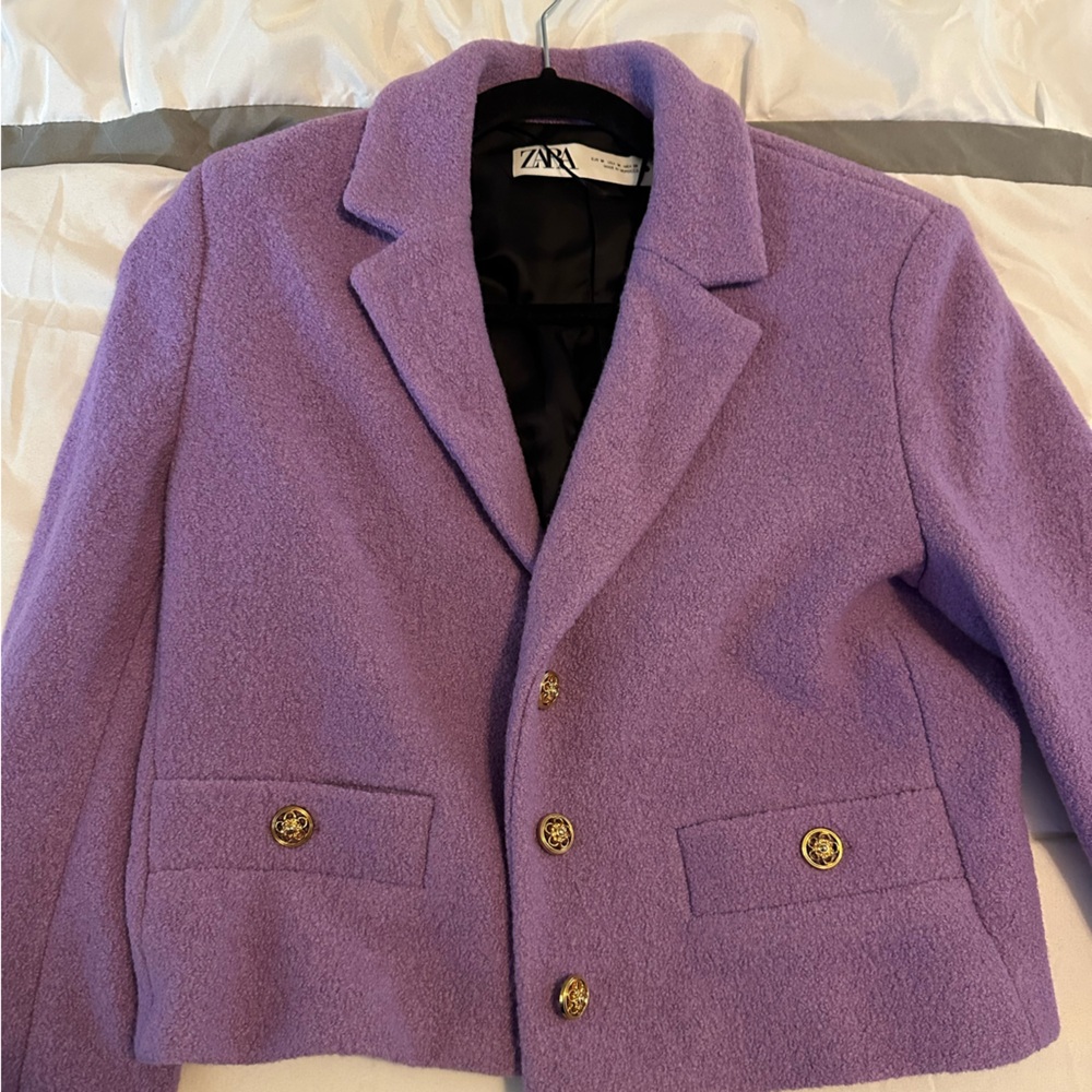 ZARA Textured Blazer and Mini Skirt Set - Lilac, Lavender - Picture 5 of 12